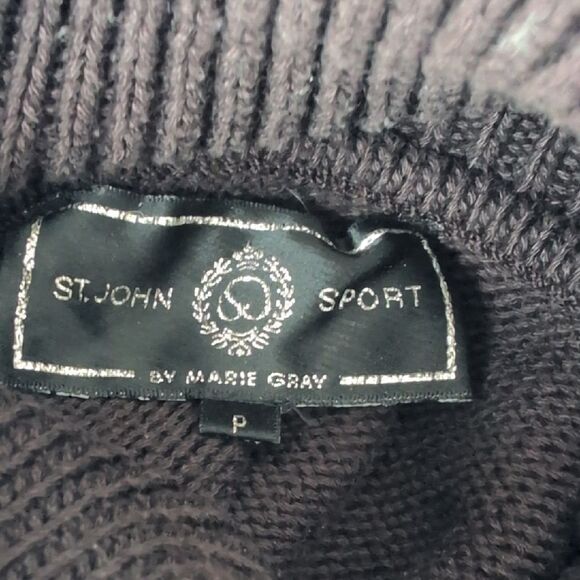 St John Sport by Marie Gray Mixed Stripe Brown & Tan Women's Turtleneck Sweater - Picture 5 of 9